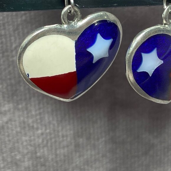 Heart Shaped Star Earrings With Texas Flag Design & Silver Tone Hooks - Picture 10 of 10